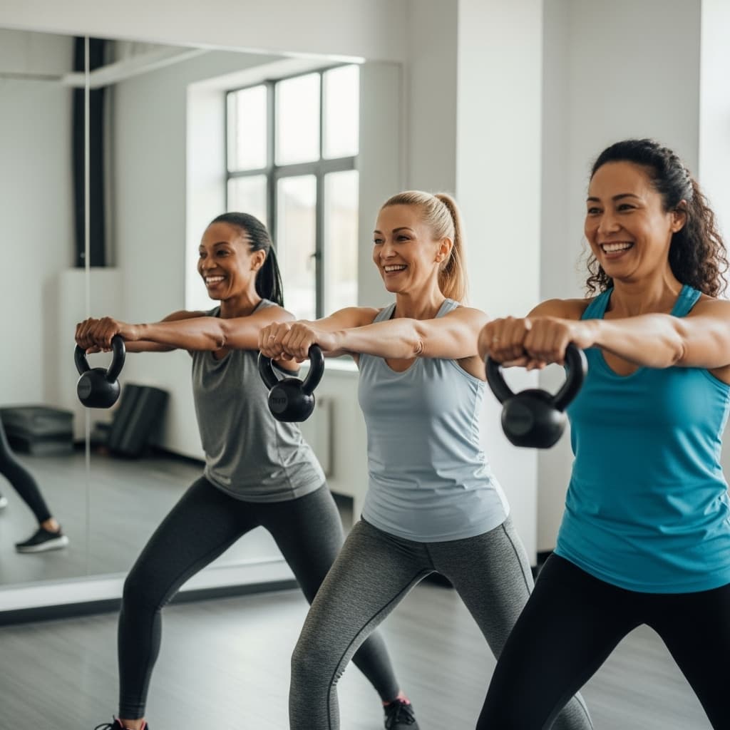 Women exercising with kettlebells - vitality and energy
